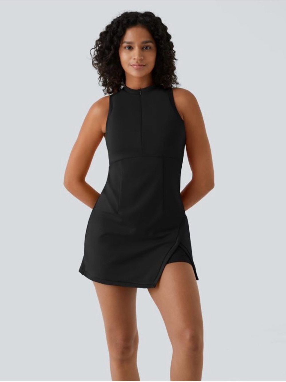 NWOT- Halara Zipper RacerPocket Mini Tennis Active Black Dress